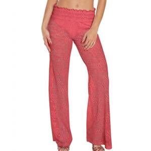 NEW BEACH HABITAT heart crochet smocked beach pants in coral